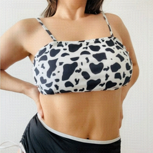 NWOT Cow Print High Waisted Bandeau Scrunch Bottom Bikini Black White
